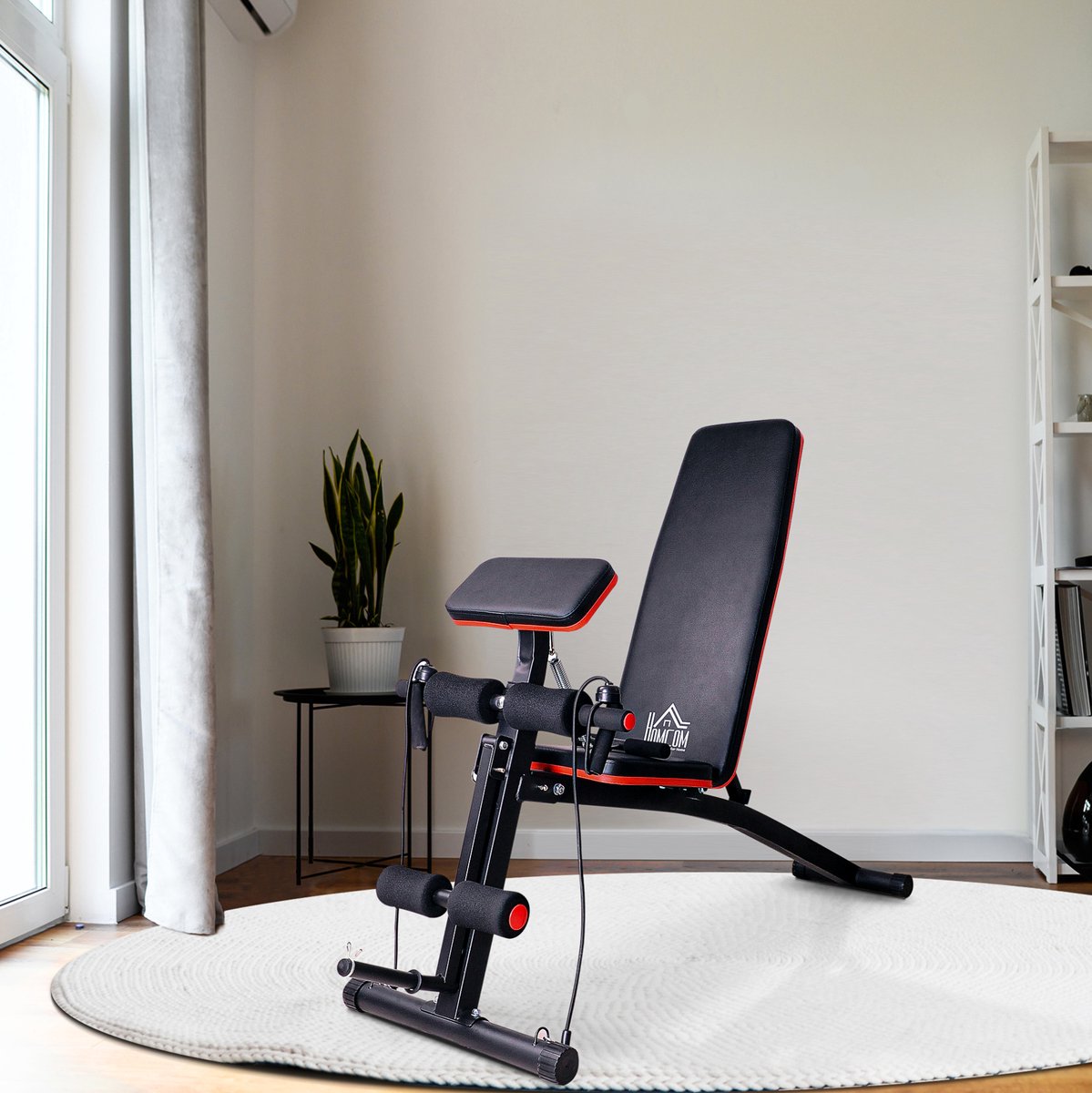 REDOM - Halterbank - Verstelbare rugleuning met 7 standen - Inklapbaar - Krachtstation - Home gym - Staal en ABS - Zwart - 54 x 160 x 106 cm