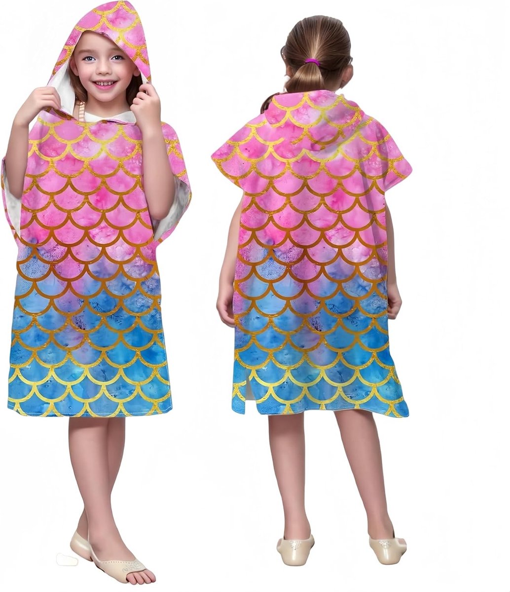 Kids Poncho voor Bad, Zwembad en Strand - Microfiber Badcape met Capuchon voor Jongens en Meisjes, Ideaal voor Wateractiviteiten, 75x60cm