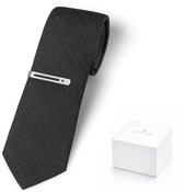 Swarovski Stropdas Heren met Clip - 7 cm Breed - 100% Loro Piana Wol - Luxe Wollen Stropdas - Grijs Houndstooth Pattern