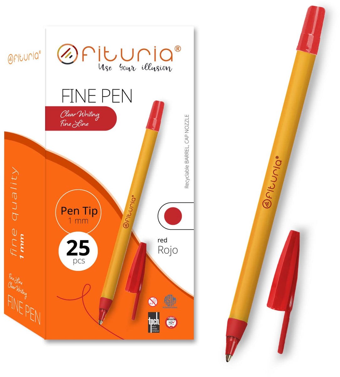 Balpen met fijne punt, rood, doos met 25 stuks, 1 mm punt en precisie, ideaal voor verschillende omgevingen zoals - ShopVlot