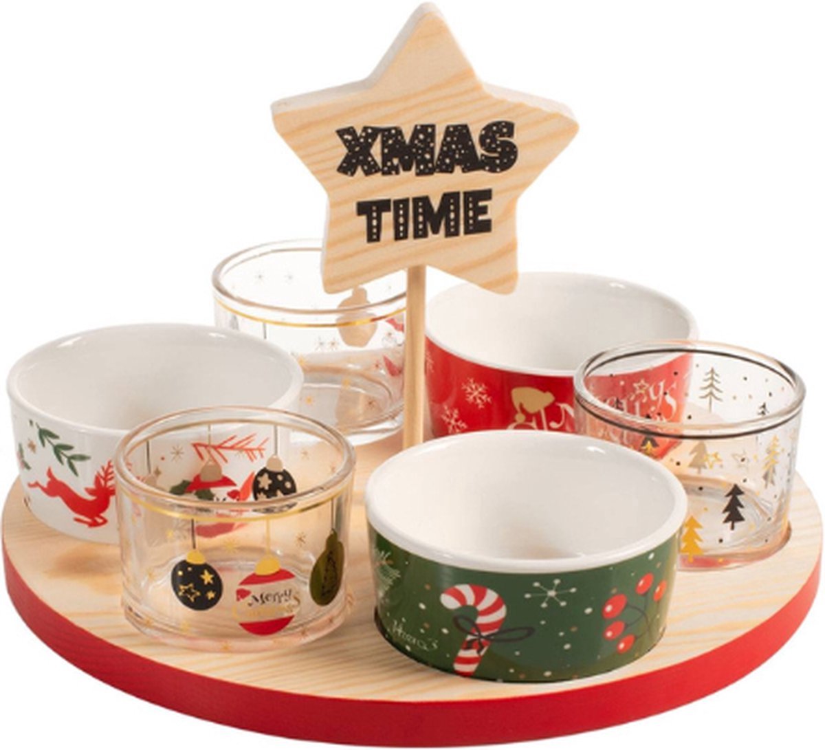 Home & Styling Kerst Serveerset Kommen - Set van 7 stuks - Multi