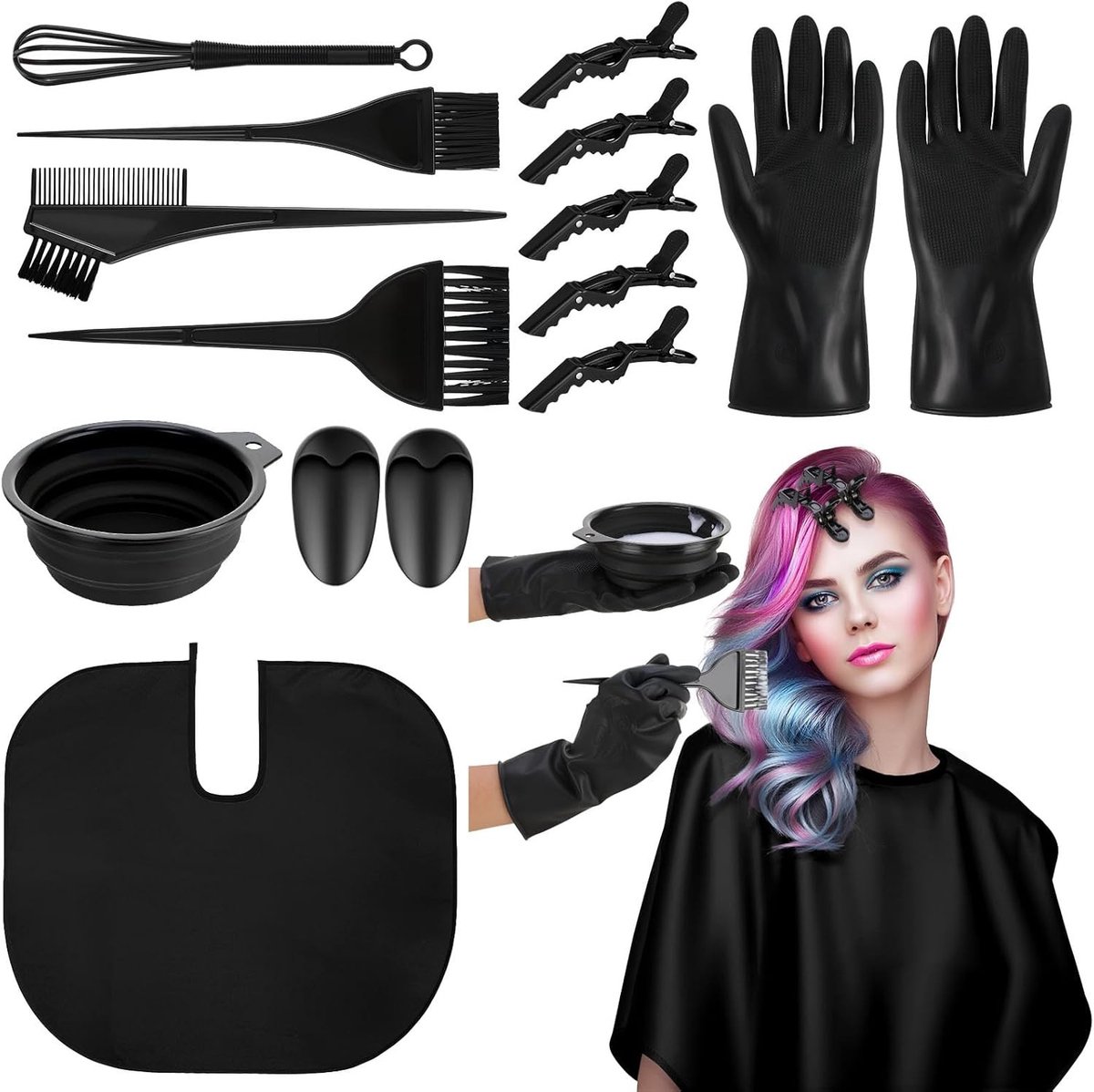 Complete Haarverf Set met 13 Stukken, Inclusief Kwasten, Handschoenen en Schaal voor Thuisgebruik en DIY Schoonheidssalon