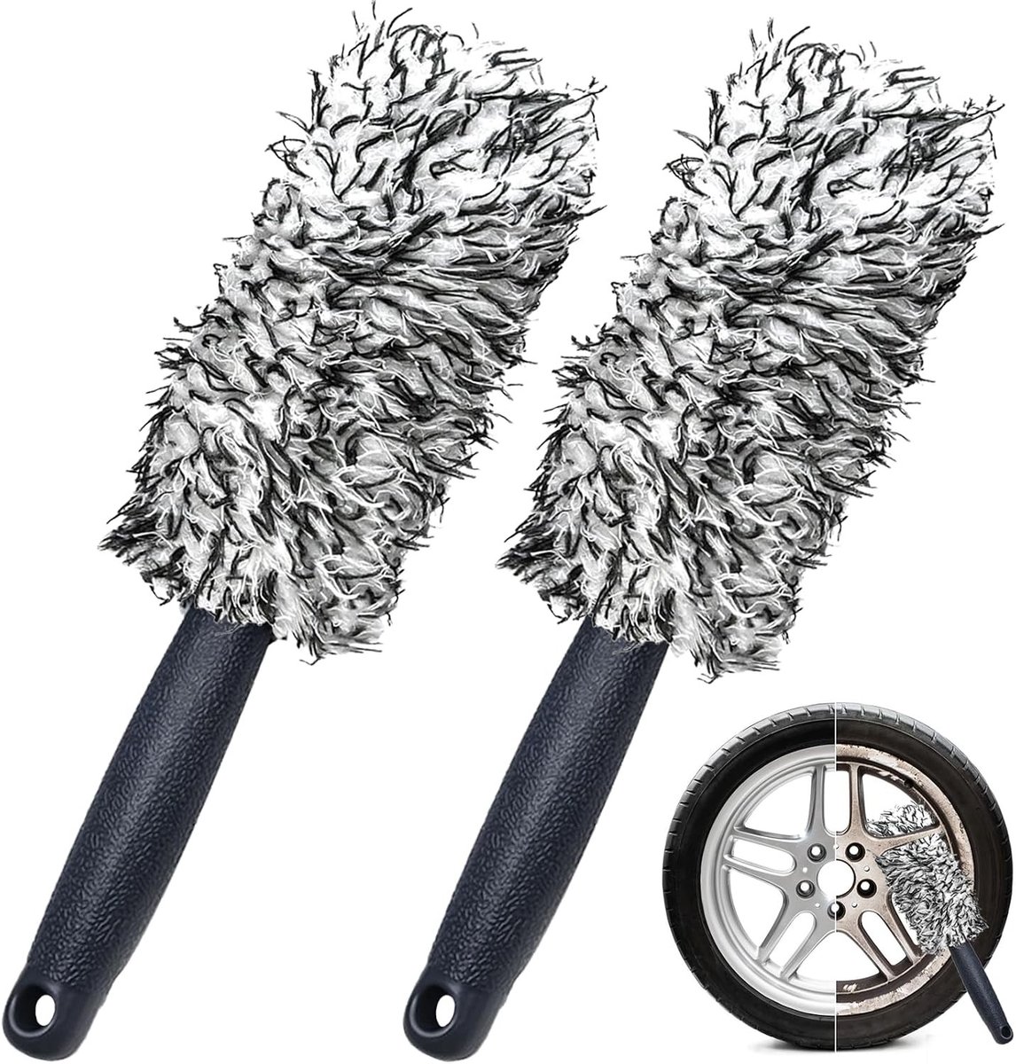 Set van 2 Velgenborstels, Aluminium Velgenreiniger, Microvezel Borstel voor Stalen Velgen, Effectieve Verwijdering van Hardnekkig Vuil en Toegankelijke Hoeken