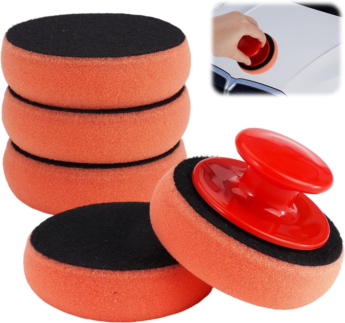 Polijstsponsset - Oranje - 9 x 2,5 cm - Handmatige Polijstpads met Handvat - Voor Auto en Huishoudelijk Gebruik