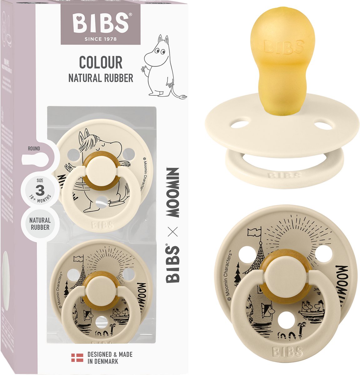 Moomin x BIBS Colour Fopspeen - 18-48 mnd - 2-pack - Rond - Ivory/Vanilla