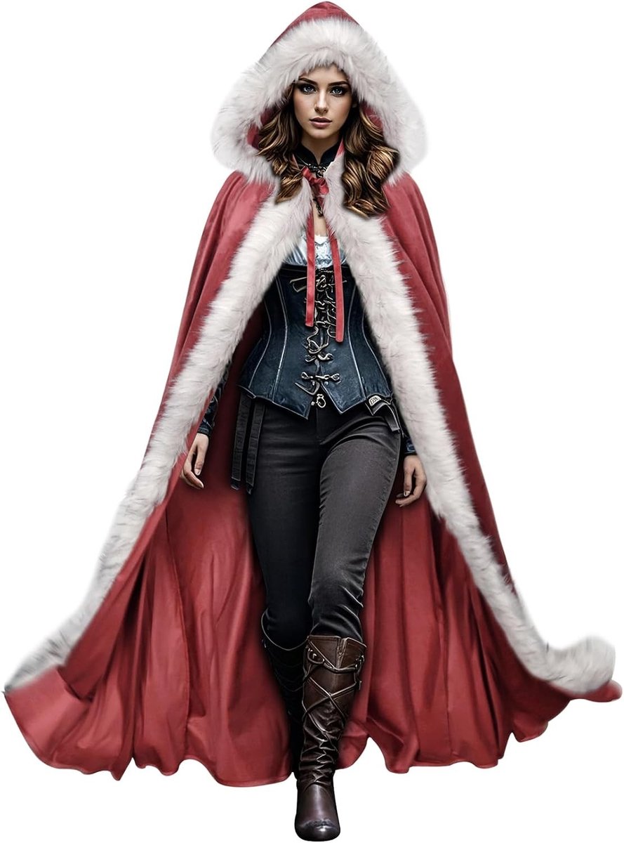 Viking Cape van Bont en Fluweel met Kap voor Middeleeuwse Halloween Kostuums en Feestjes
