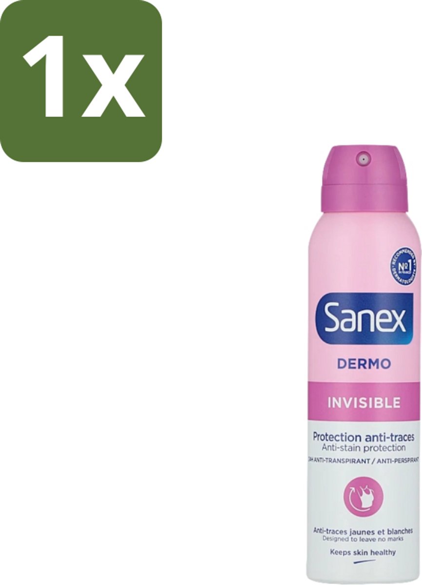 1 x Sanex – Deodorant Spray – Dermo Invisible – 150 ml - Onzezichtbare Deodorant - Deodorant Spray - Transpiratieregulatie - Huidbescherming - Strepenvoorkomend