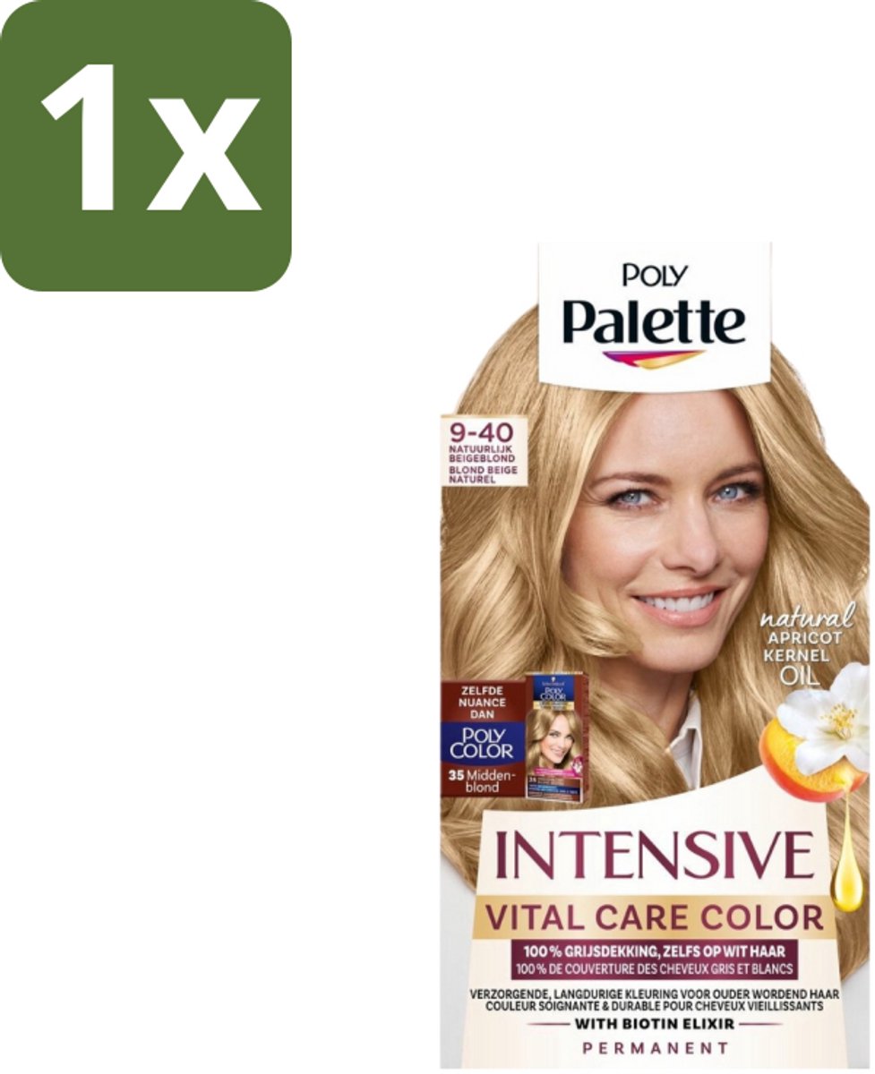 1 x Poly Palette – Haarverf – 9-40 Natuurlijk Beigeblond – 115 ml - Natuurlijk Blond - Beigeblond - Grijsdekking - Haarverzorging - Haarversterking