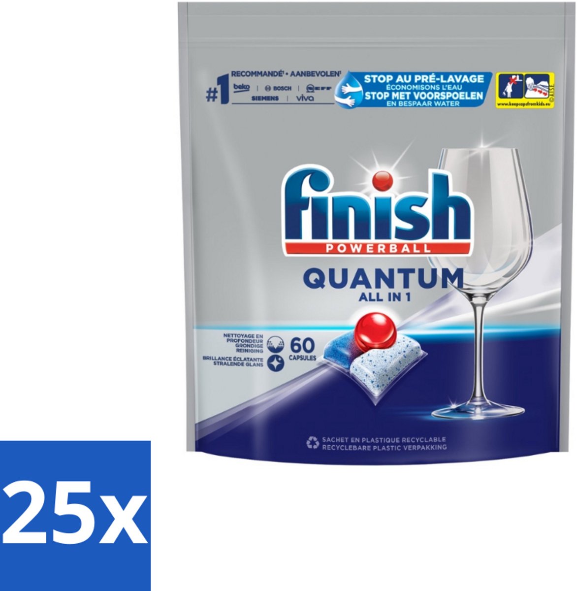 Finish – Vaatwastabletten – Quantum All-in-1 – 60 Capsules - Bulkverpakking - 25 stuks