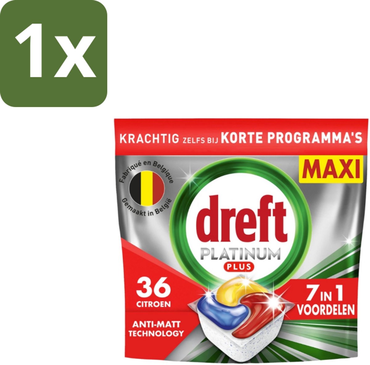1 x Dreft – Vaatwastabletten – Platinum Plus All-in-One – Citroen – 19 Tabletten - Vaatwastabletten - Anti-dofheid - Glansherstel - Vaatwasser - Vaatwas
