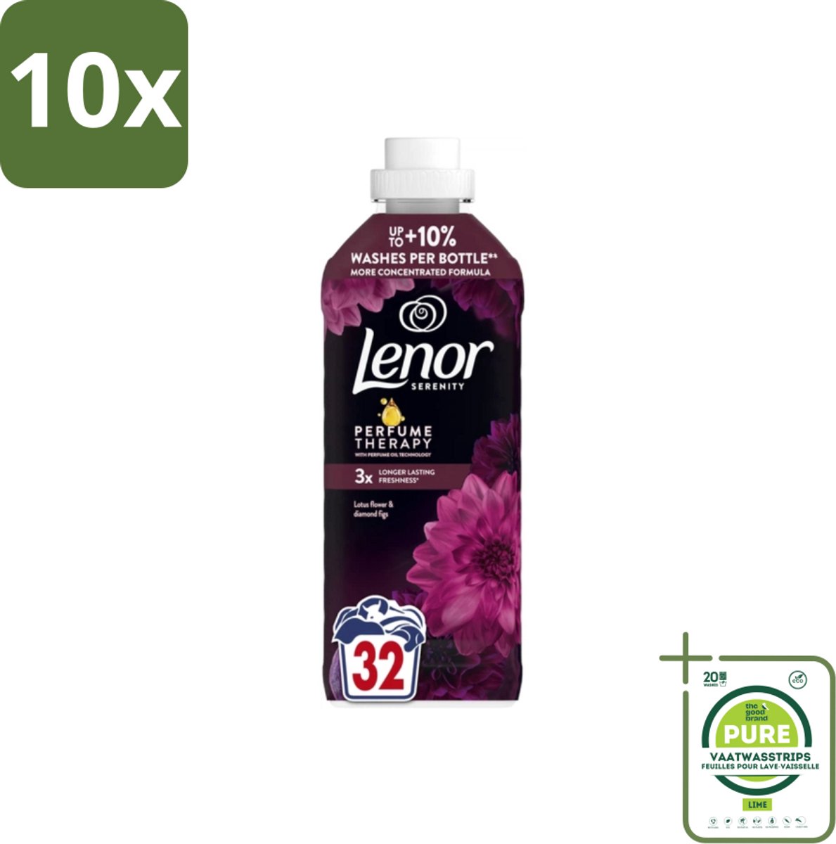10 x Lenor – Wasverzachter – Lotus Flower & Diamond Figs – 32 Wasbeurten – 675 ml - Grootverpakking - Wasverzachter - Wasmachine - Geur - Wasbeurt - Kleding Verzorgen