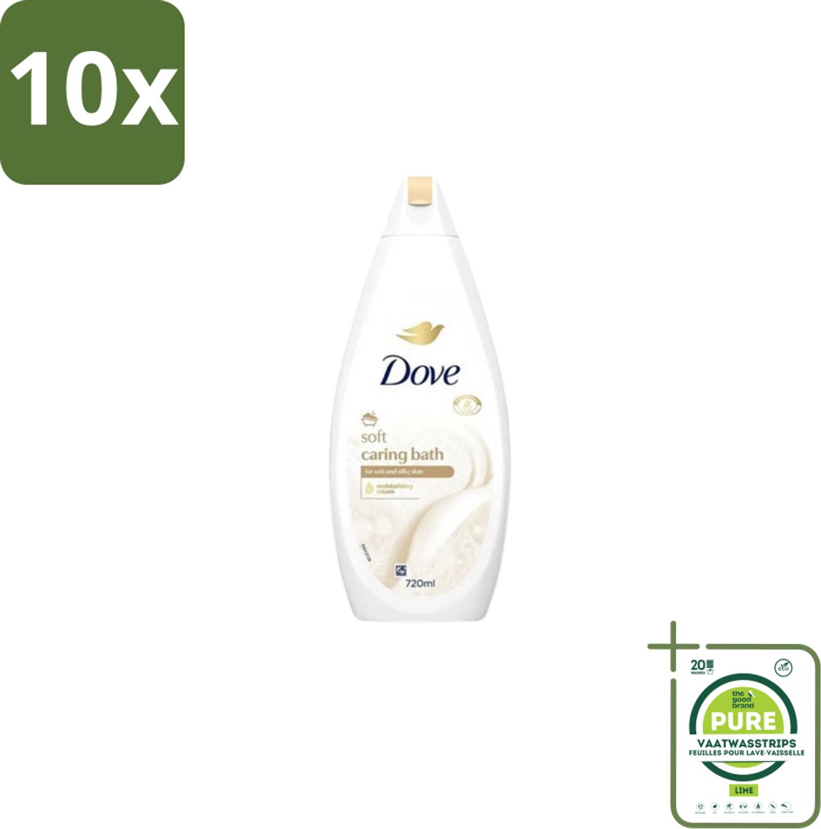 10 x Dove – Badcrème – Soft – 720 ml - Grootverpakking - Douchegel - Zachte Reiniging - Zijdezachte Huid - Glycerine - Schuim