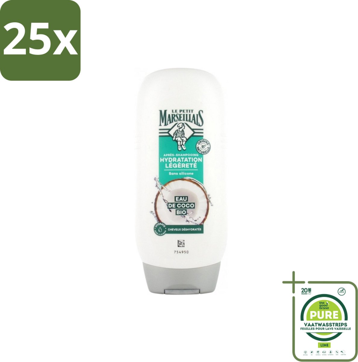 25 x Le Petit Marseillais – Conditioner – Eau de Coco Bio – 250 ml - Grootverpakking - Conditioner Kokoswater - Hydraatatie Haar - Verzorging Haar - Kokosgeur - Natuurlijke Verzorging