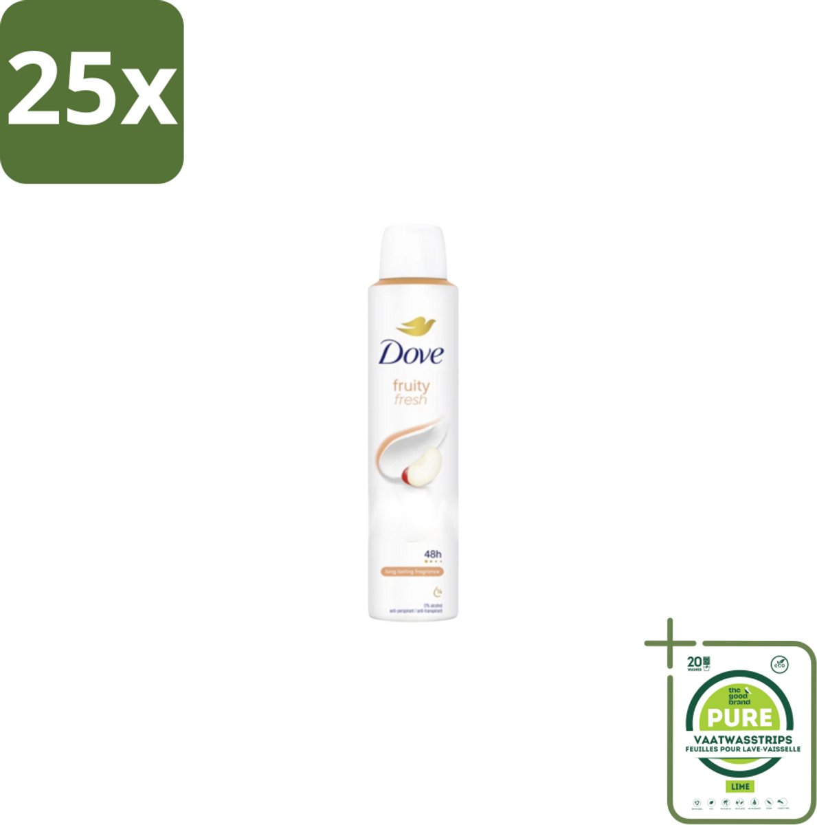 25 x Dove – Deodorant Spray – Fruity Fresh – 200 ml - Grootverpakking - Anti-transpirant Spray - Zweetgeur - Okselgeur - Fris - Fruitig