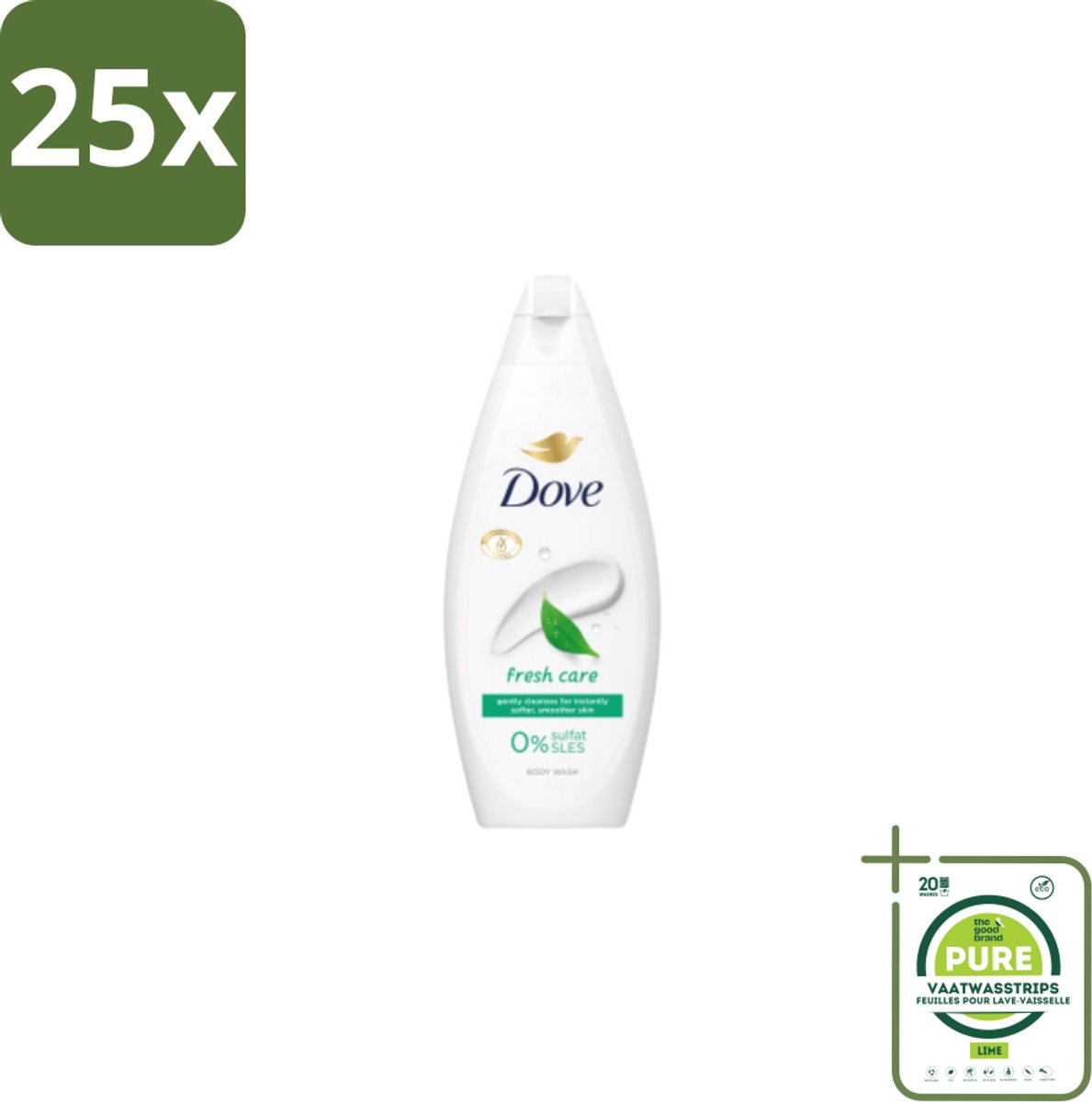 25 x Dove – Douchegel – Fresh Care – 250 ml - Grootverpakking - Douchegel - Fris - Schone Huid - Huid Reinigen - Huid Hydrateren