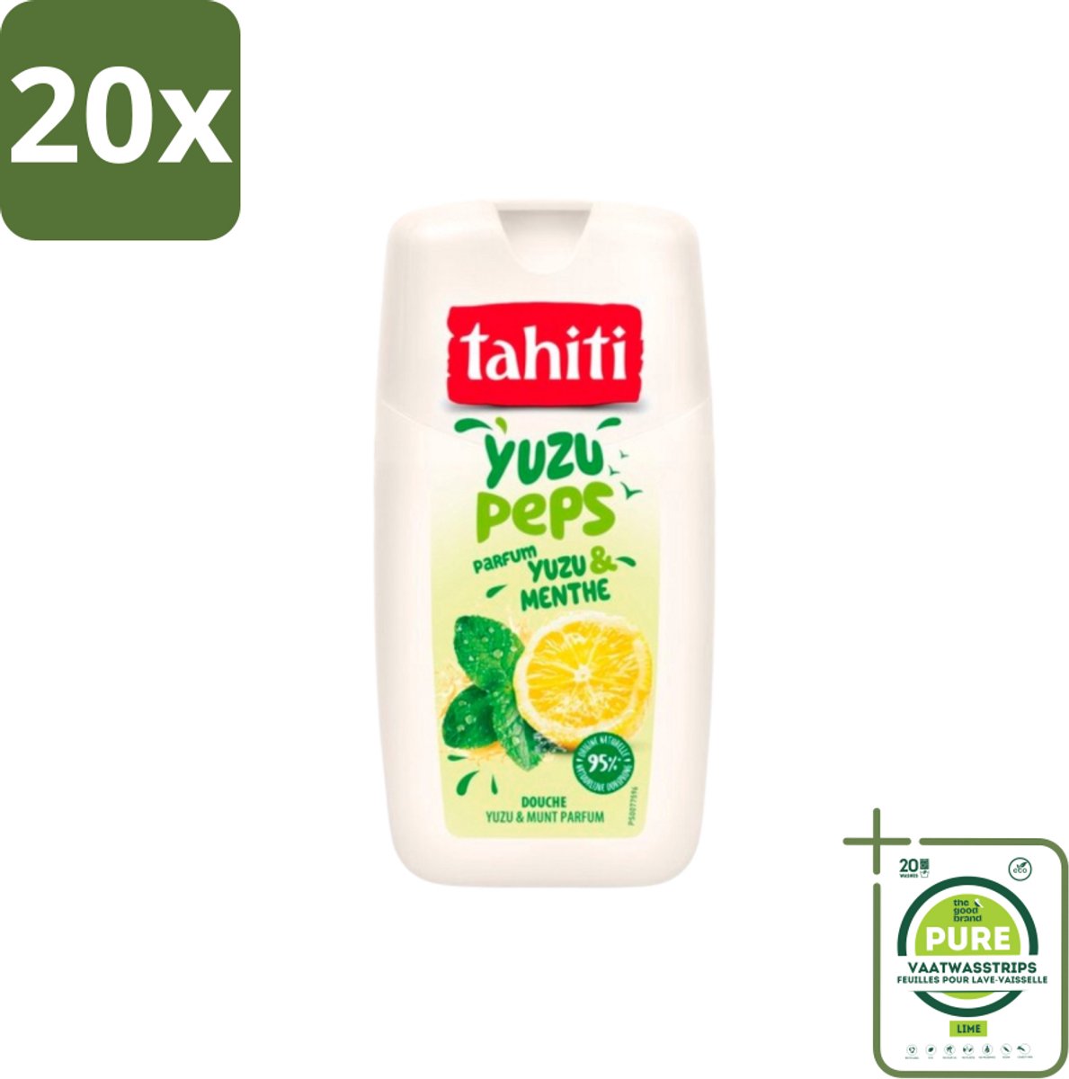 20 x Tahiti – Douchegel – Yuzu Peps Yuzu & Munt - 250 ml - Grootverpakking - Douchegel Yuzu Munt - Frisse Douchegel - Yuzu En Munt - Energieke Douchegel - Verkoelende Douchegel