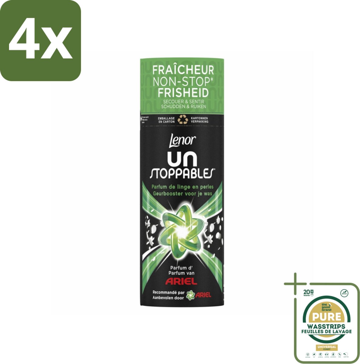 Lenor Unstoppables – Geurbooster – Ariel – 13 Wasbeurten – 165 g - Voordeelverpakking - 4 stuks - Wasgeur - Wasgeur boost