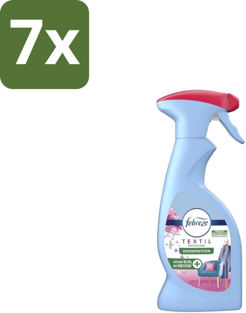 7 x Febreze – Textielspray – Roze Anjers – 375 ml - Textielgeur - Textielverzorging - Geurverwijdering - Textielspray - Roze Anjers