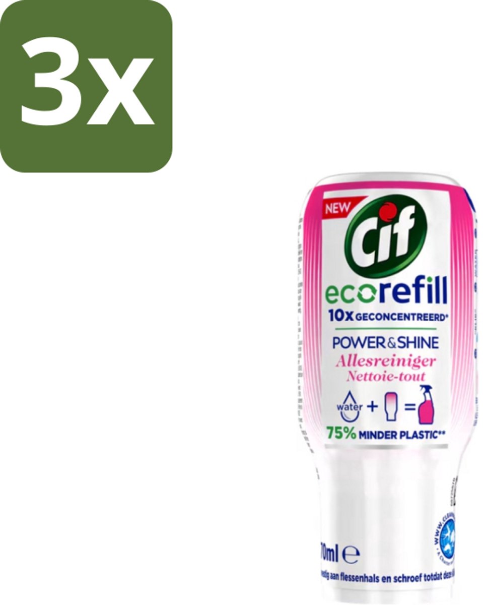 3 x Cif - Allesreiniger - Power & Shine Ecorefill Capsule - 70 ml - Ecorefill - Duurzame Reiniging - Krachtige Reiniging - Schoonmaken - Natuurlijke Reinigingskracht