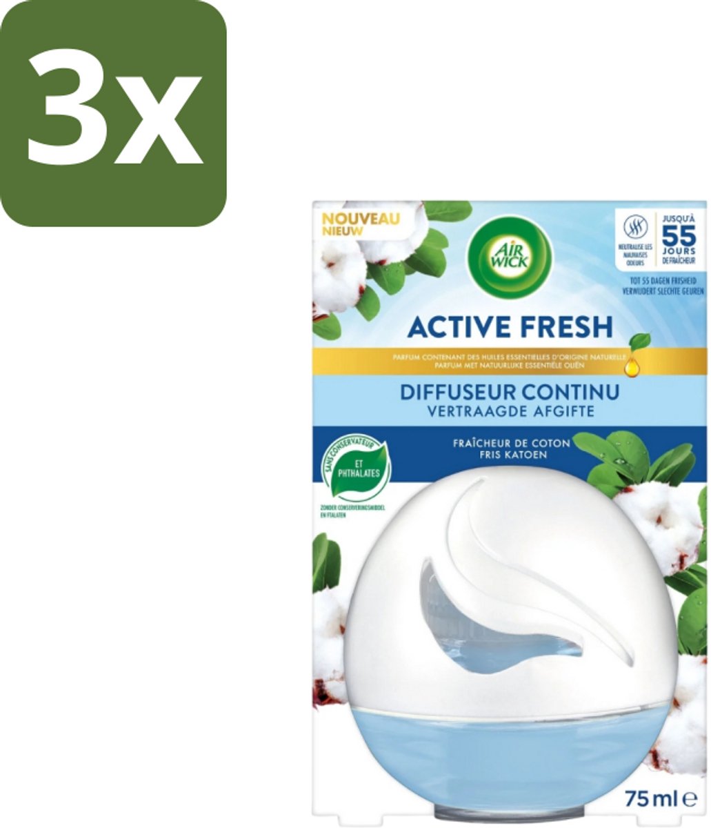 3 x Air Wick – Luchtverfrisser – Deco Sphere Katoen – 75 ml - Luchtverfrisser - Katoen Geur - Frisse Geur - Geur Neutraliseren - Geur In Badkamer