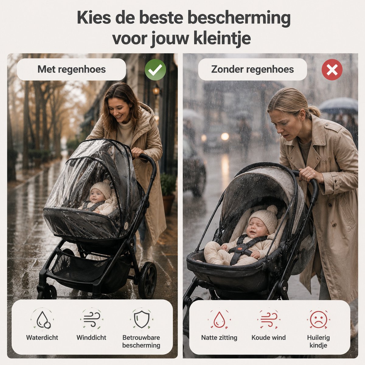 BOTC Regenhoes Kinderwagen - BPA vrij - Universele Regenhoes Kinderwagen - EVA Regenhoes voor reiswieg – foto 6