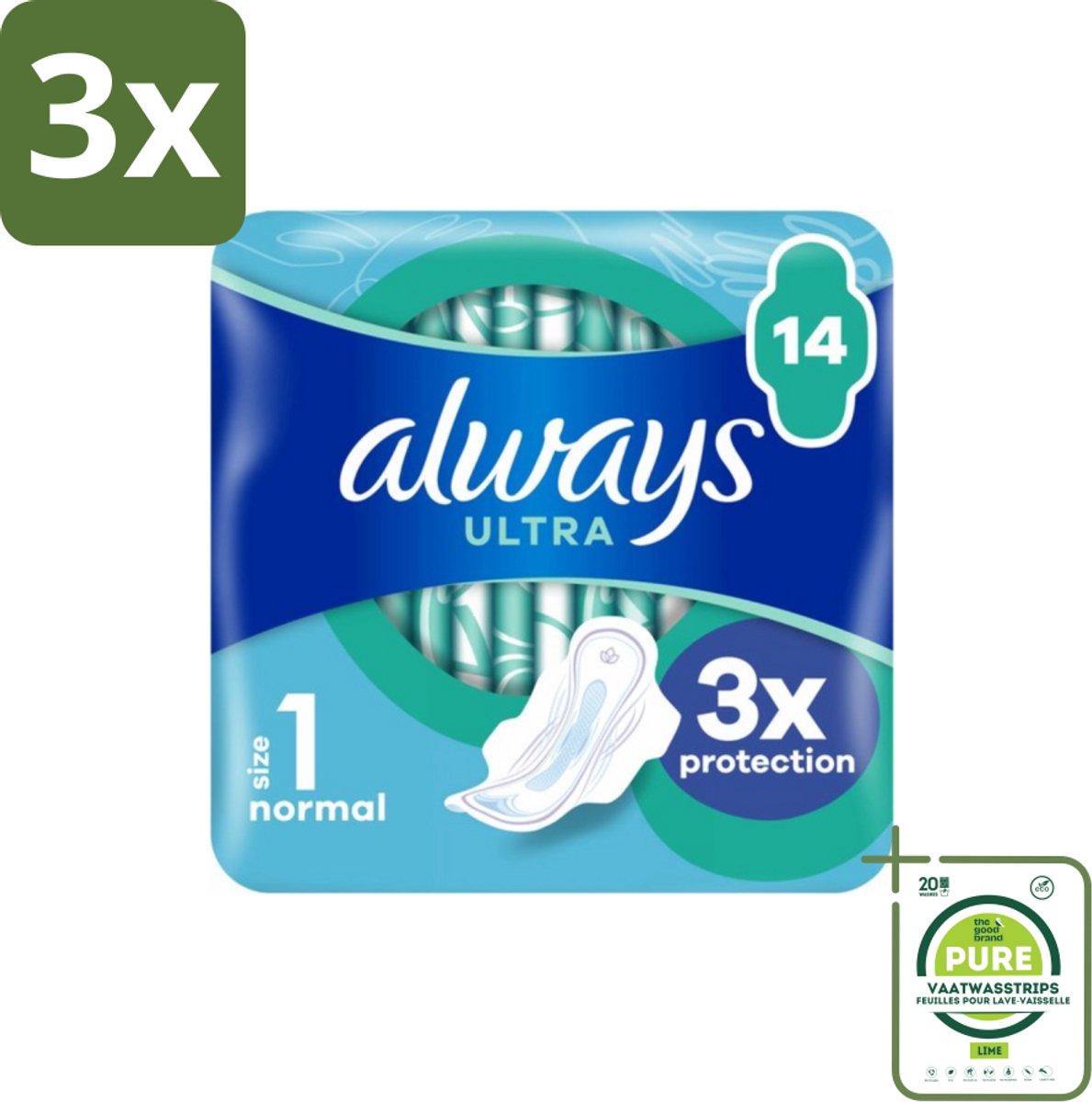 3 x Always – Maandverband – Ultra Normal Plus – 14 Maandverbanden - Grootverpakking - Maandverband Met Vleugels - Normale Menstruatie - Altijd Ultra Normal Plus - Ultradun Maandverband - Comfort Maandverband