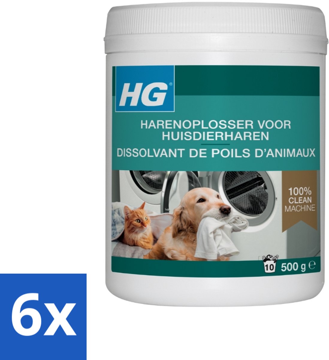 6 x HG - Harenoplosser Voor Huisdierharen - Altijd Schone Machine - 10 Wasbeurten - 500 g - Wasmachine Reiniging - Huisdierharen Verwijderen - Wasmachine Verstoppingen - Wasmiddel Voor Huisdieren - Schoon Wasmachine