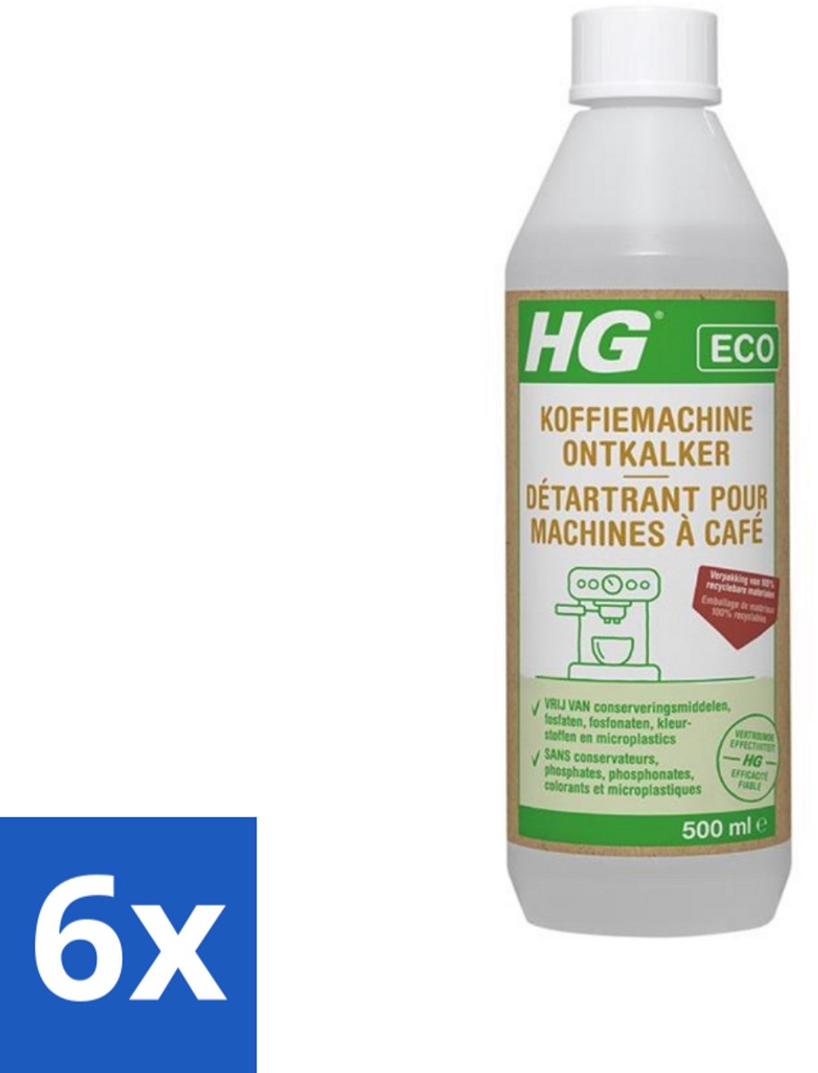 6 x HG Eco Koffiemachine Ontkalker Citroenzuur 500 ml - Koffiemachine Ontkalken - Koffiemachine Schoonmaken - Kalkaanslag Verwijderen - Koffiemachine Ontkalker Citroenzuur - Eco Ontkalker