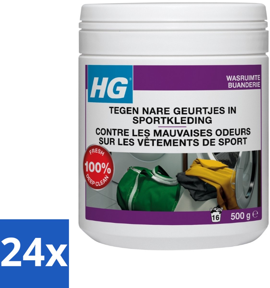 24 x HG Wasmiddel Toevoeging Tegen Nare Geuren In Sportkleding 500 gr - Sportkleding Geurverwijderaar - Wasmiddeltoevoeging - Nare Geurtjes - Sportkleding Geur - Wasmiddel