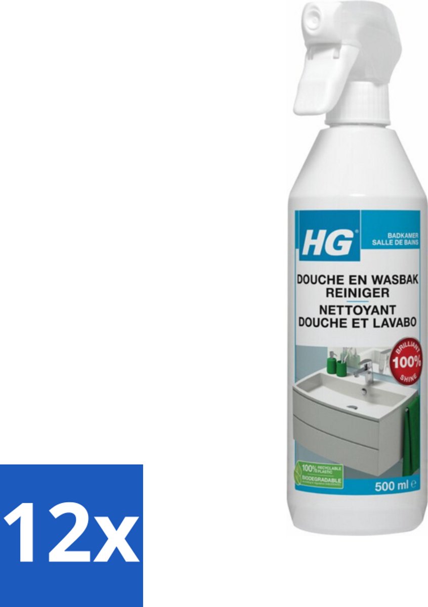 12 x HG Douche en Wasbakreiniger Alledag 500 ml - Badkamer Reiniger - Douche Reiniger - Wasbak Reiniger - Kalkaanslag Verwijderen - Glans Reiniger