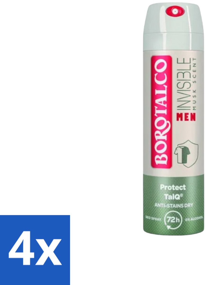 4 x Borotalco – Deodorant Spray – Men Musk Geur – 150 ml - Deodorant Spray - Mannelijke Geur - Musk - Zweetvermindering - Frisse Geur