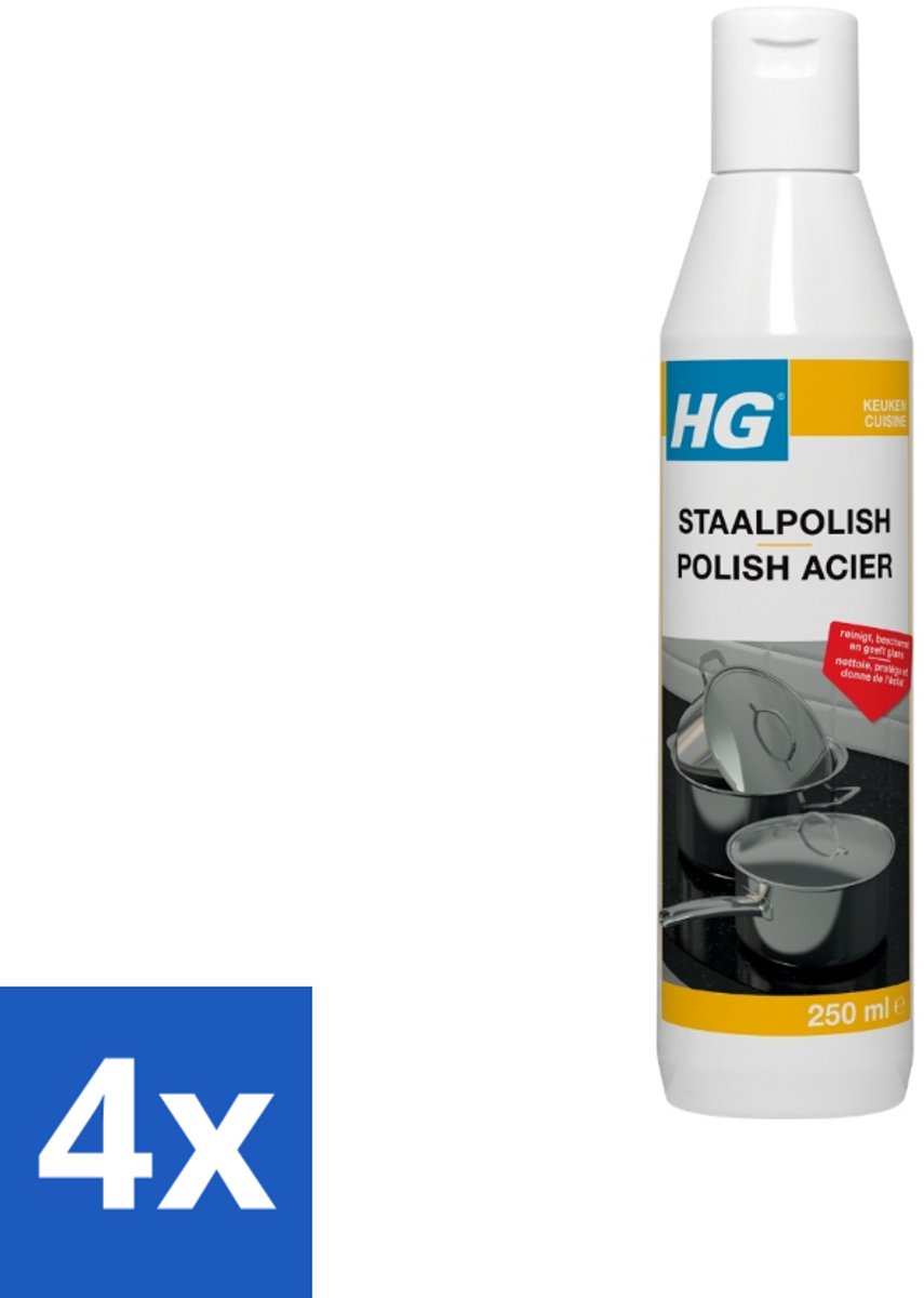 4 x HG - Staalpolish - Beschermt & Polijst RVS - 250 ml - Roestvrijstalen Schoonmaak - Roestvrijstalen Polijstmiddel - Keukenreiniger - Aluminium Reiniger - Koper Reiniger