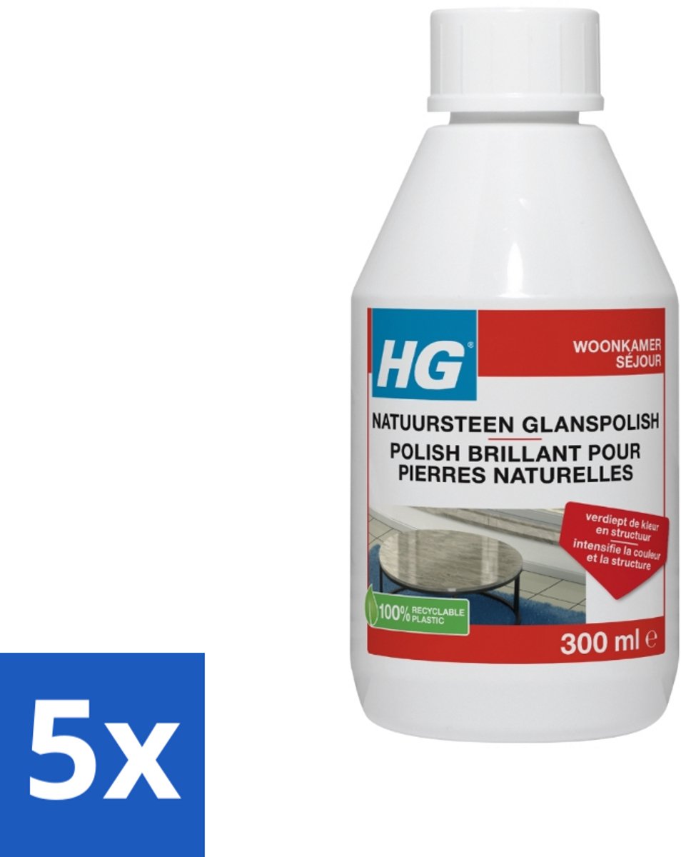 5 x HG Natuursteen Glans Polish 300 ml - Natuursteen Polish - Glanspolish - Natuursteen Onderhoud - Steen Reinigen - Steen Beschermen
