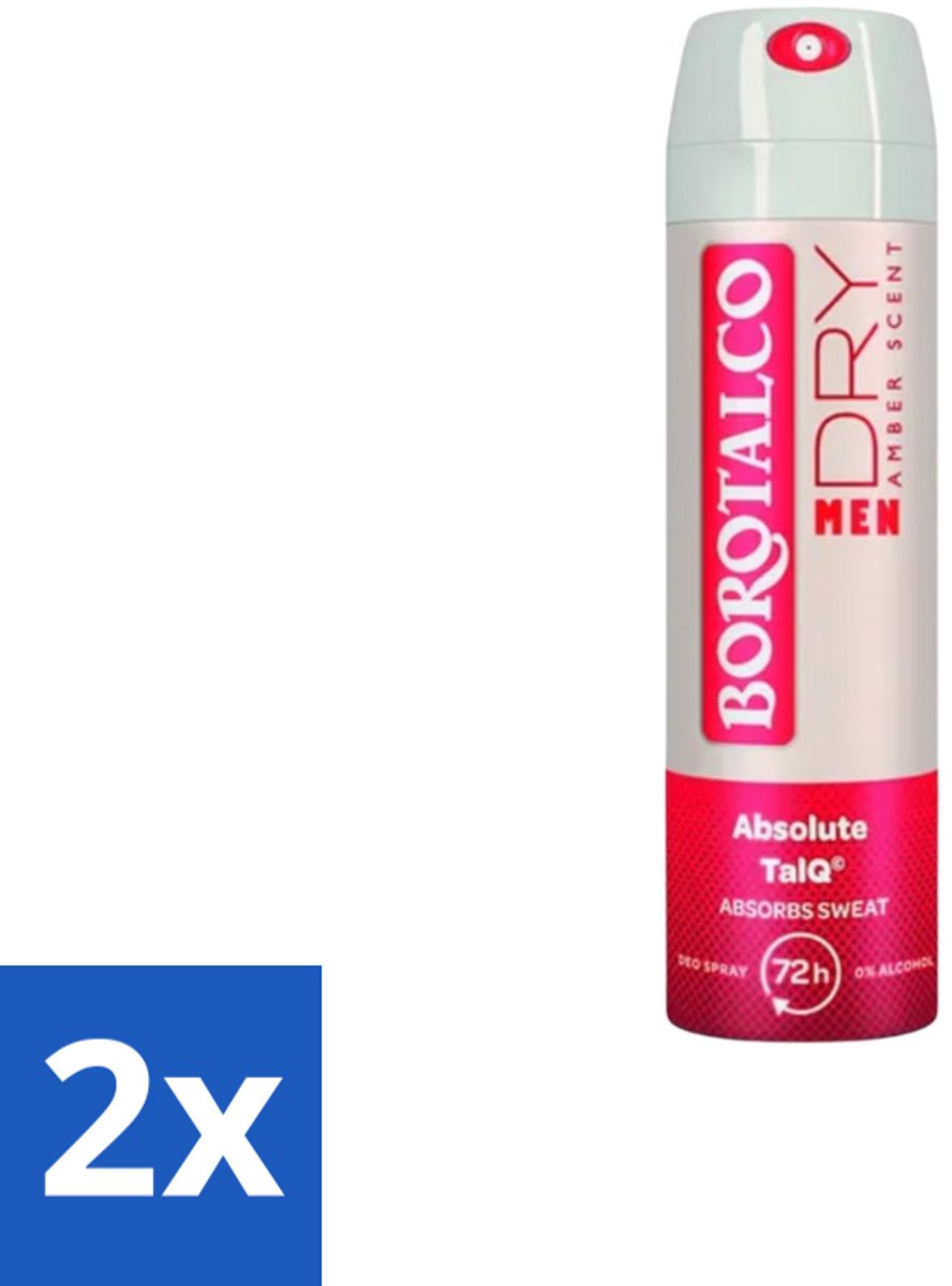2 x Borotalco – Deodorant Spray – Men Amber Geur – 150 ml - Deodorant Spray - Mannelijke Geur - Amber - Frisheid - Transpiratie