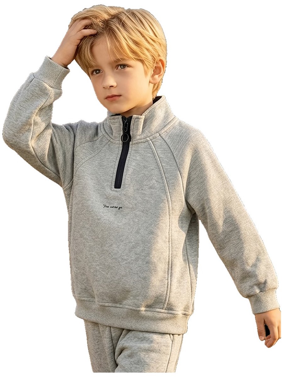 Currero Quarter Zip Jongens Sweater Met Rits Jumper Quarterzip Hoodie Jongen Warme Trui Vest Lang Coltrui 7-8 Jaar Grijs
