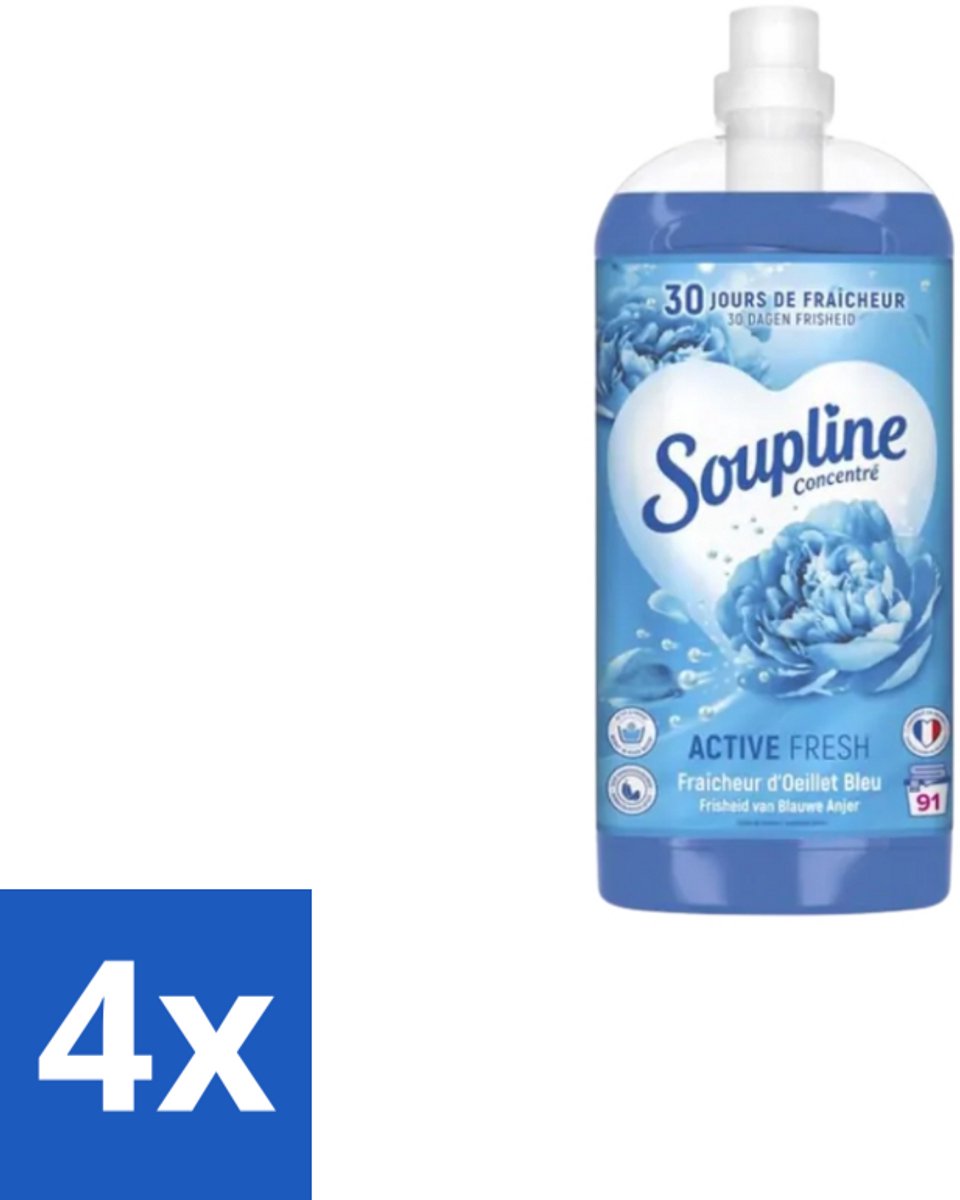 Soupline – Wasverzachter – Active Fresh Frisheid van Blauwe Anjer – 2 L - Voordeelverpakking - 4 stuks