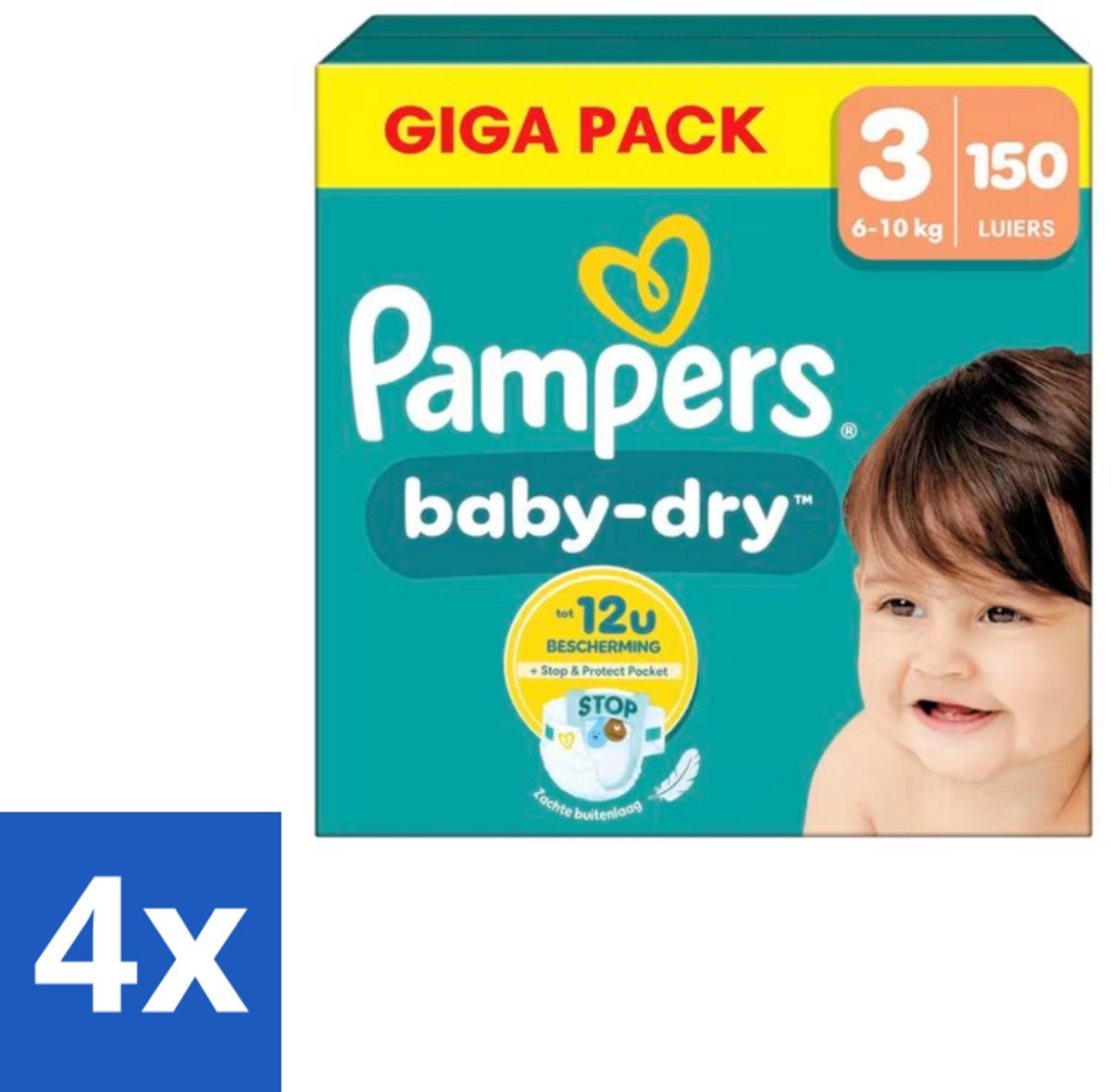 Pampers – Luiers – Baby Dry Maat 3 – 150 Luiers - Voordeelverpakking - 4 stuks