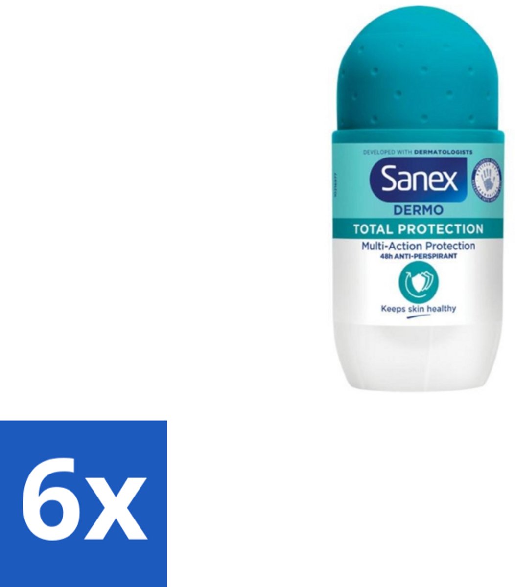 Sanex – Deodorant Roll-On – Dermo Total Protection – 50 ml - Voordeelverpakking - 6 stuks
