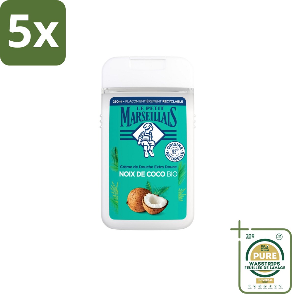 5 x Le Petit Marseillais – Douche & Bad – Coco – 650 ml - Grootverpakking - Douche En Bad - Kokosgeur - Huid Verzorgen - Schuim - Badschuim