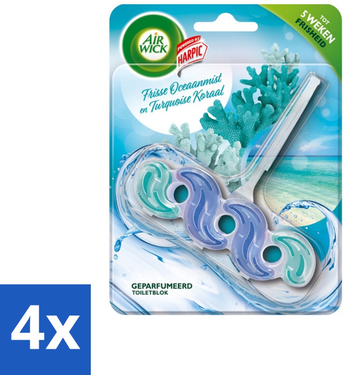 Air Wick – Toiletblok – Frisse Oceaanmist & Turquoise Koraal - Voordeelverpakking - 4 stuks