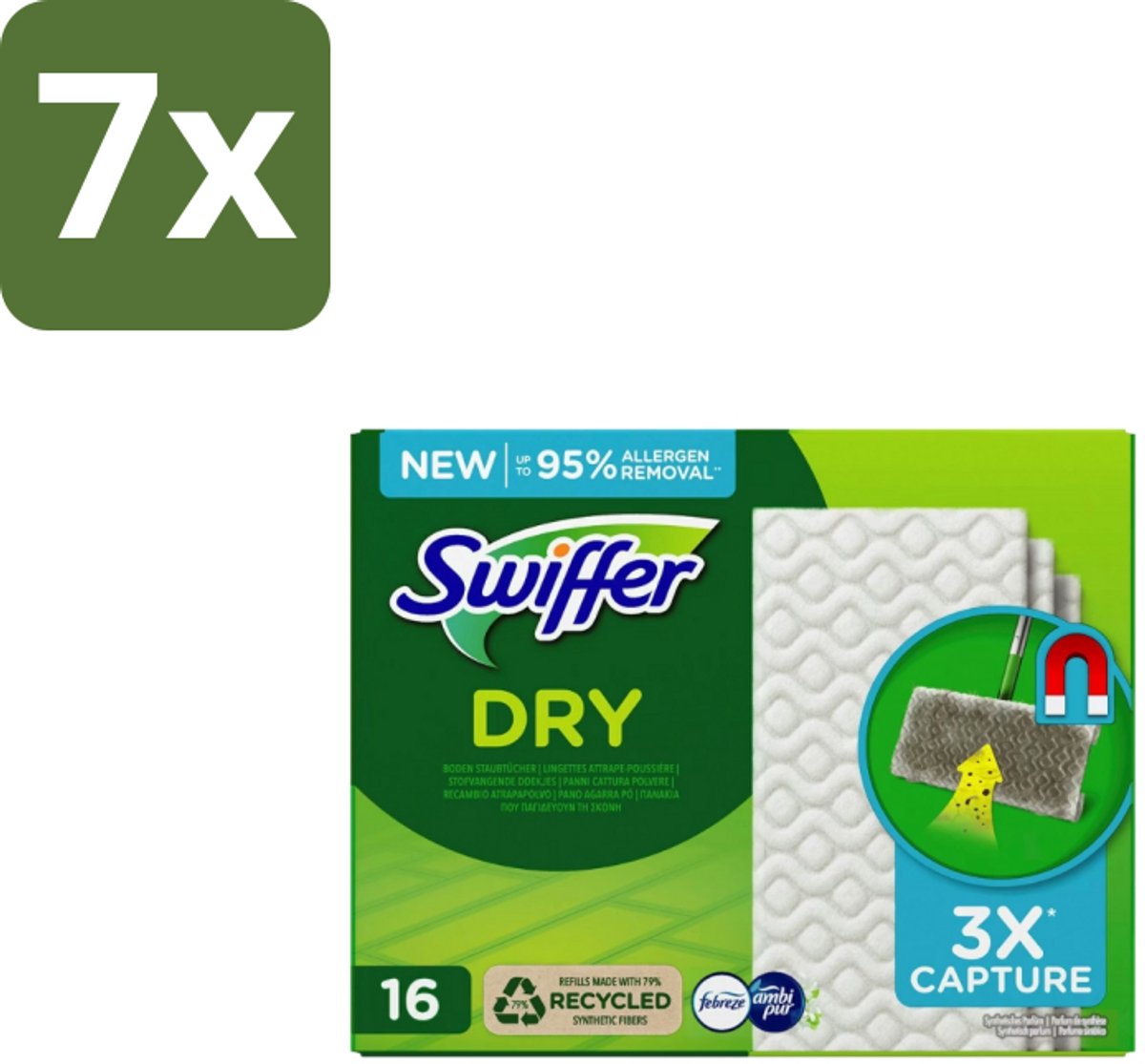 Swiffer – Vloerdoekjes – Dry Navullingen – 16 doekjes - Bulkverpakking - 7 stuks