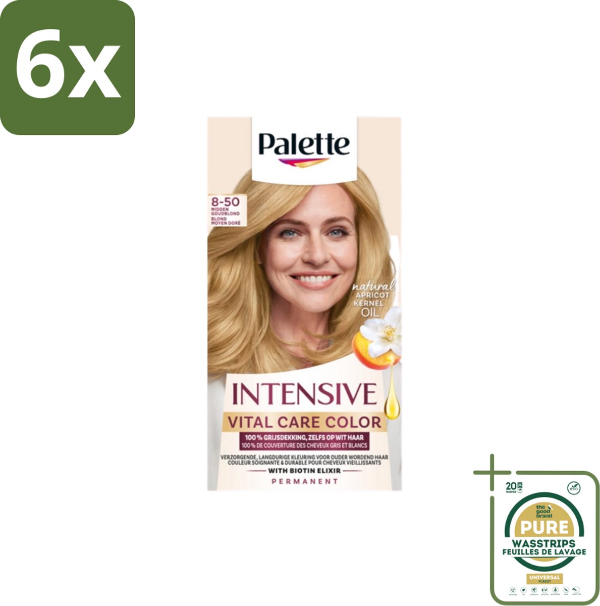 Poly Palette – Haarverf – 8-50 Midden Goudblond – 115 ml - Voordeelverpakking - 6 stuks - Grijsdekking - Midden goud