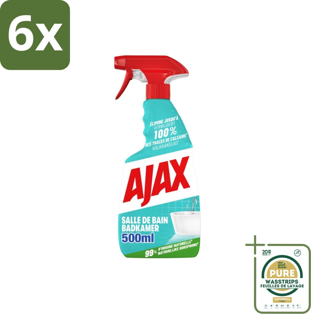 Ajax – Badkamer Spray – 500 ml - Voordeelverpakking - 6 stuks - Zeepresten verwijderen - Badkamer schoonmaken