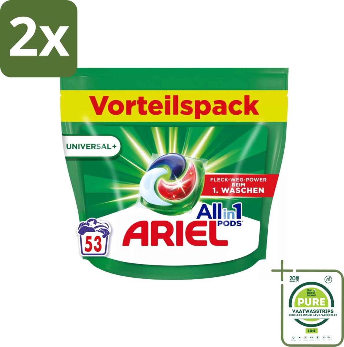 Ariel – Pods All-in-1 – Original – 53 wasbeurten - Voordeelverpakking - 2 stuks - Wasmiddel - Waspods