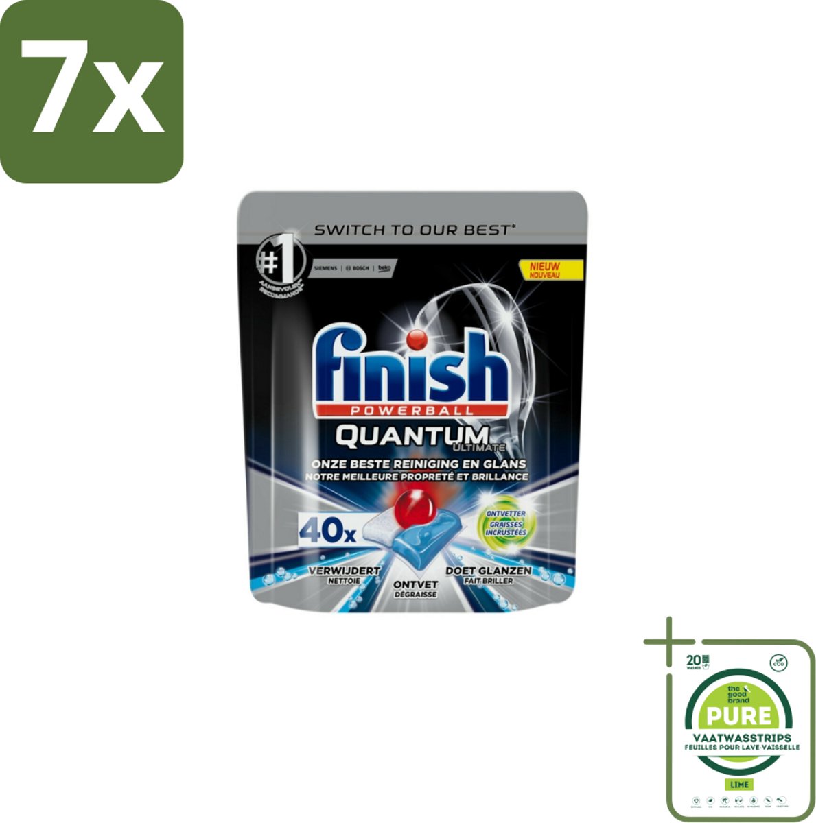 7 x Finish – Vaatwastabletten – Quantum Ultimate Ontvetter – 40 Capsules - Grootverpakking - Vaatwastabletten - Vaatwassertabletten - Ontvetter - Glans - Reiniging