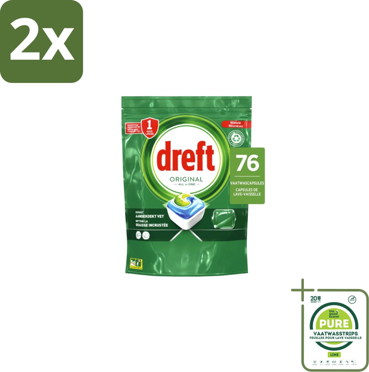 Dreft – Vaatwascapsules – Original All-in-One – 76 Capsules - Voordeelverpakking - 2 stuks - Vaatwassen - Vaatwascapsules