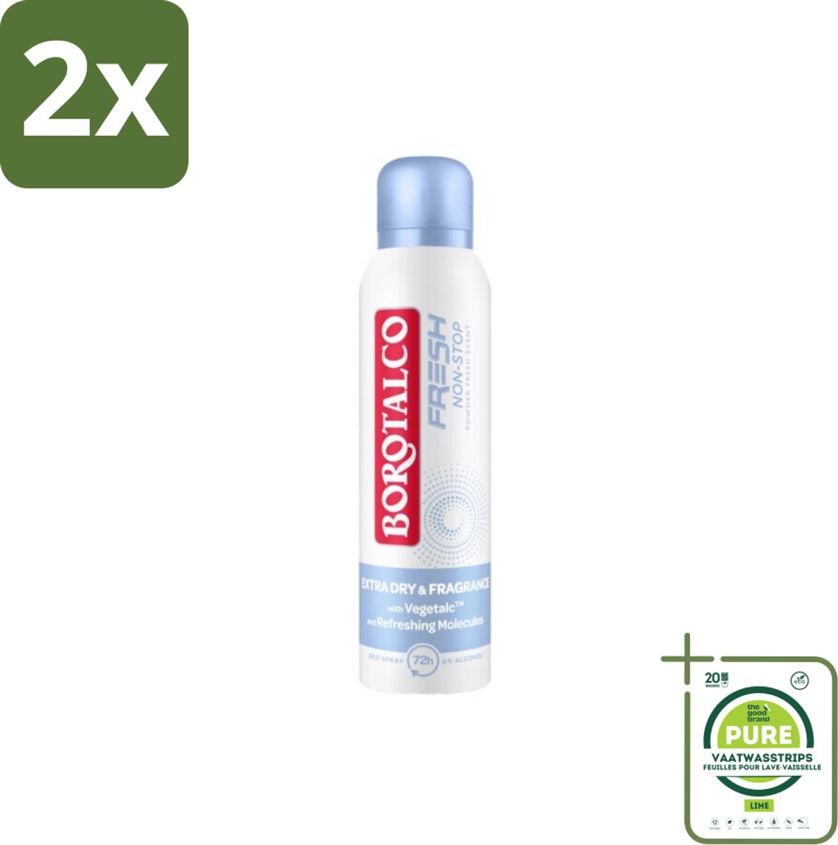 Borotalco – Deodorant Spray – Fresh Non-Stop – 150 ml - Voordeelverpakking - 2 stuks - Frisheid - Zweetbestendig