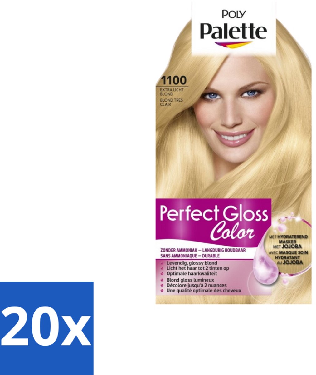 20 x Poly Palette – Haarverf – 1100 Extra Licht Blond – 115 ml - Semi-permanente Haarkleuring - Glanskleur - Haarkleur - Haarkleuring Zonder Ammoniak - Jojoba Masker