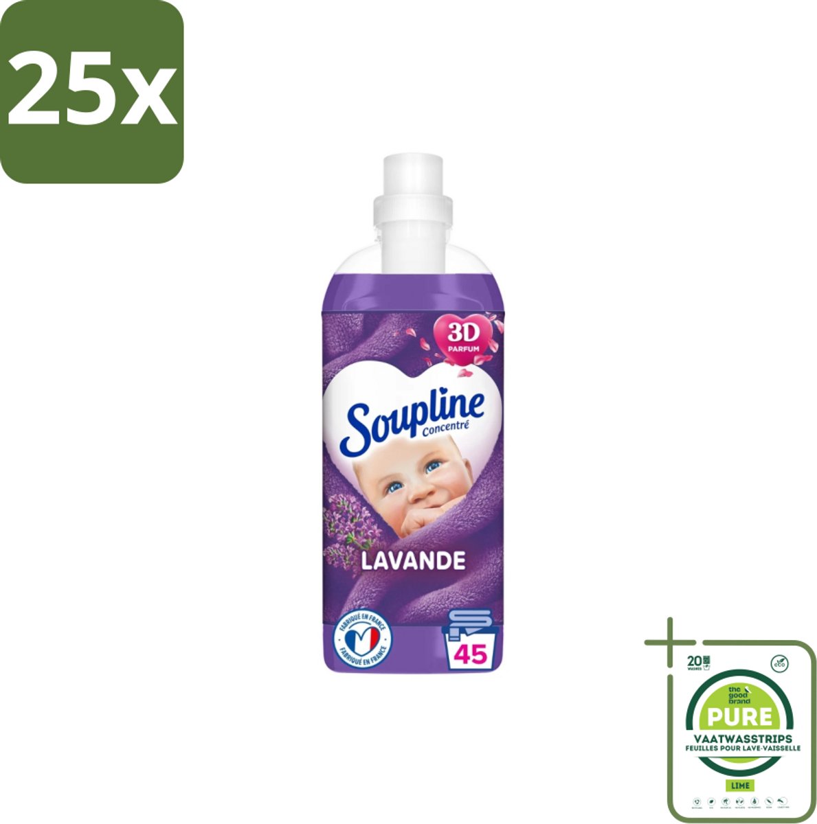 25 x Soupline - Wasverzachter - Lavendel - 45 Wasbeurten - 1L - Grootverpakking - Wasverzachter - Wasverzachter Lentebloesem - Zachtheid - Frisheid - Geur