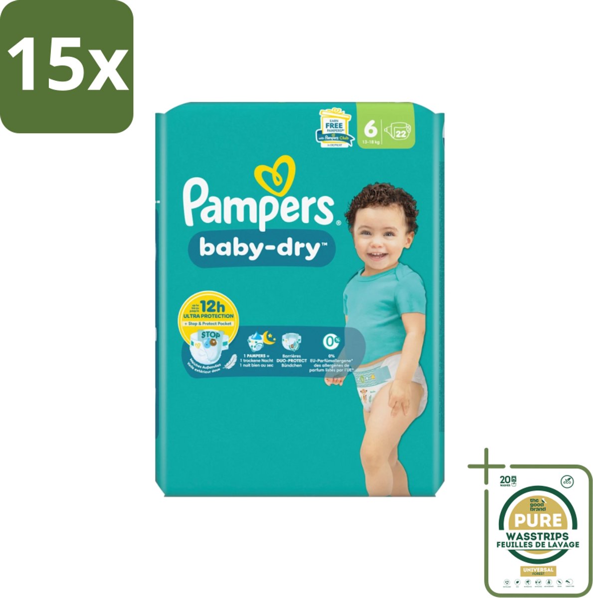 15 x Pampers – Luiers – Baby Dry Maat 6 – 22 Luiers - Grootverpakking - Baby Luier - Droge Luier - Luier Voor Baby - Luier Maat 6 - Lekbescherming